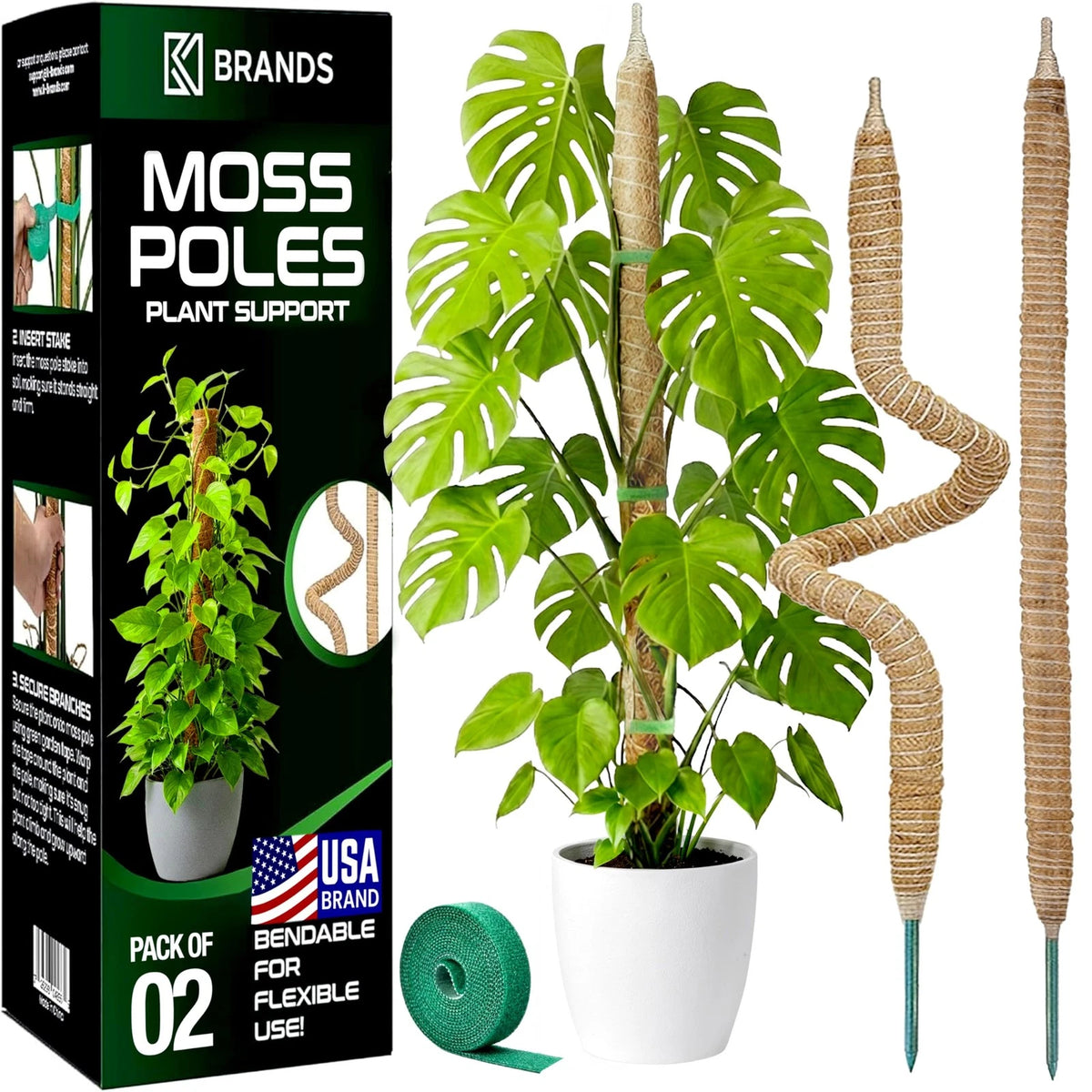 2 Pack 28'' Bendable Moss Pole for Monstera Plant Support (28 in)