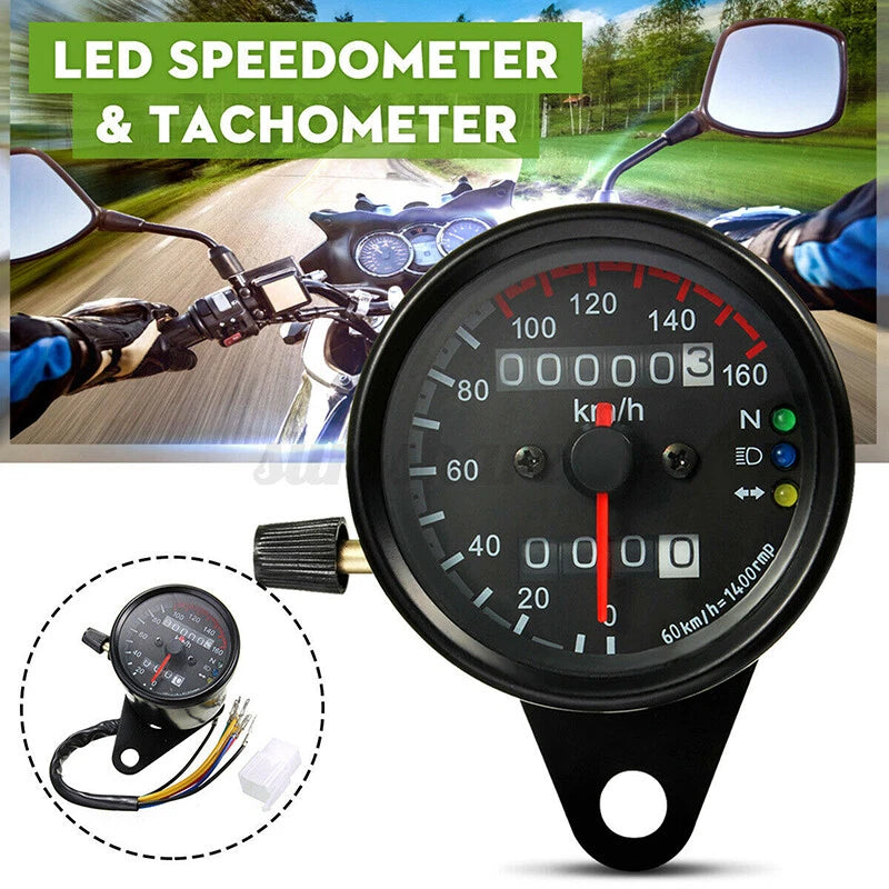 Dual Speedometer Odometer Gauge for Universal Motorcycle - LED Backlight