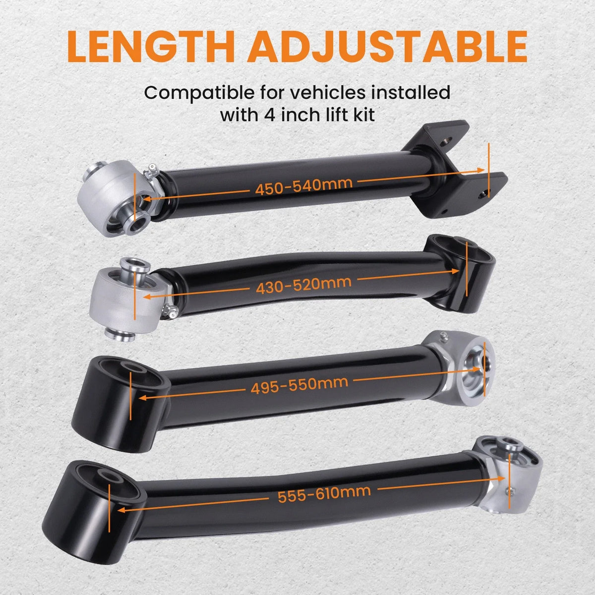 Adjustable Control Arms Set of 8 for Jeep Wrangler JK (2007–2018) 0-6" Lift