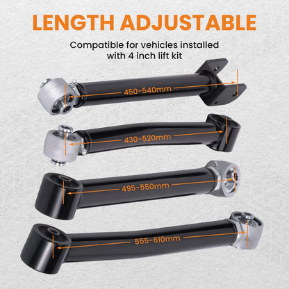 Adjustable Control Arms Set of 8 for Jeep Wrangler JK (2007–2018) 0-6" Lift