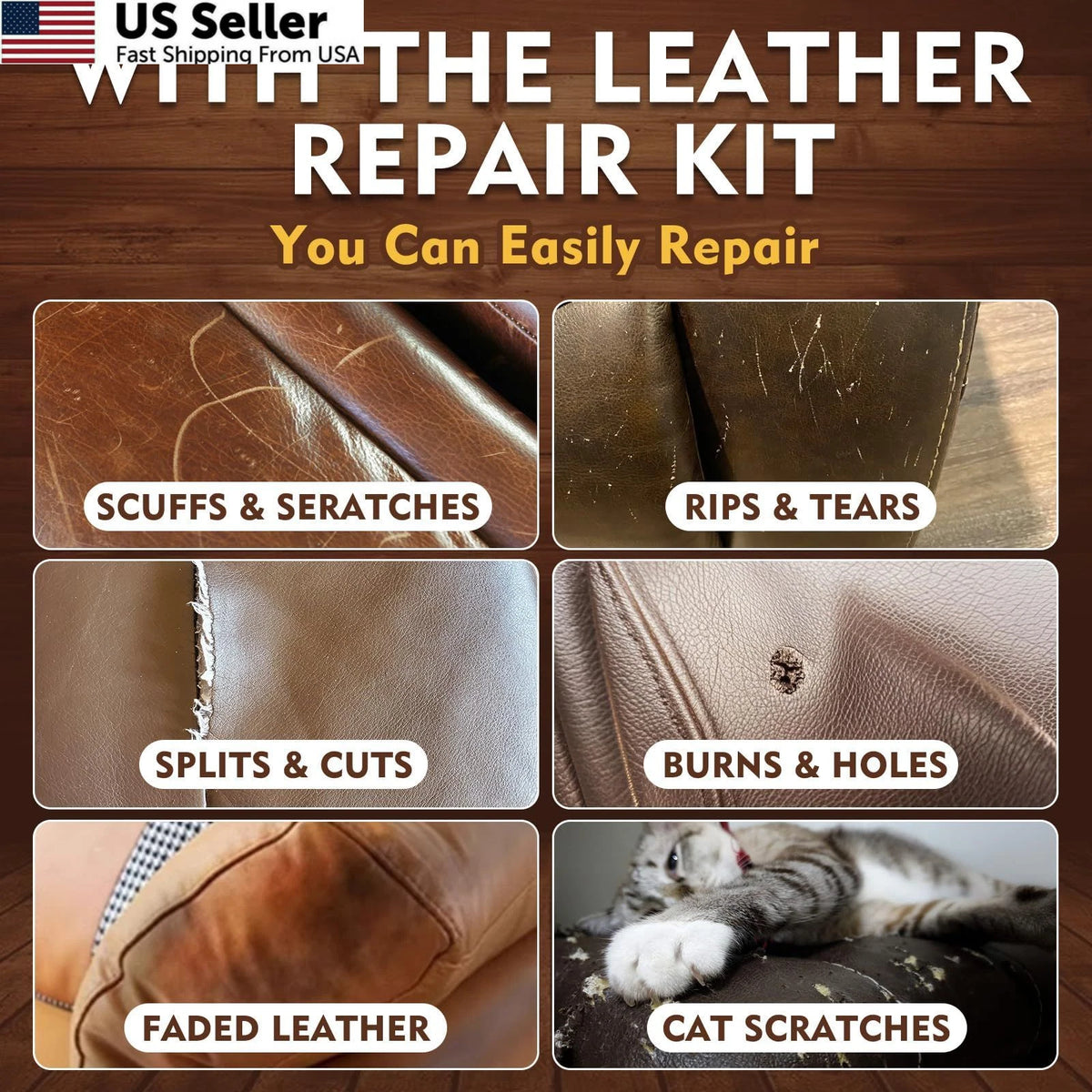 Brown Leather Repair Kit for Furniture, Couch, Car