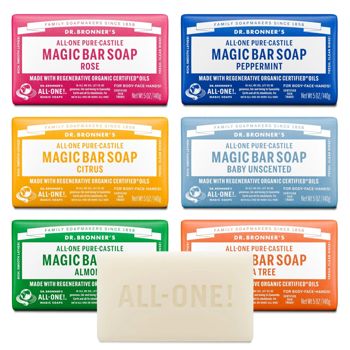 Set of 6 Dr. Bronner's Pure-Castile Magic Bar Soaps (5 Ounce)