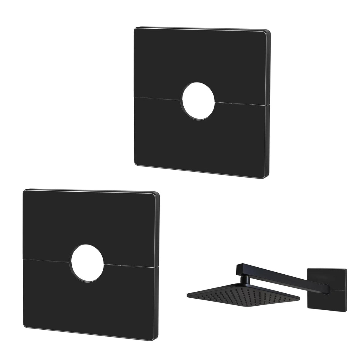 2X Plumbing Cover Plates for Square Shower Arm Flange (Black)