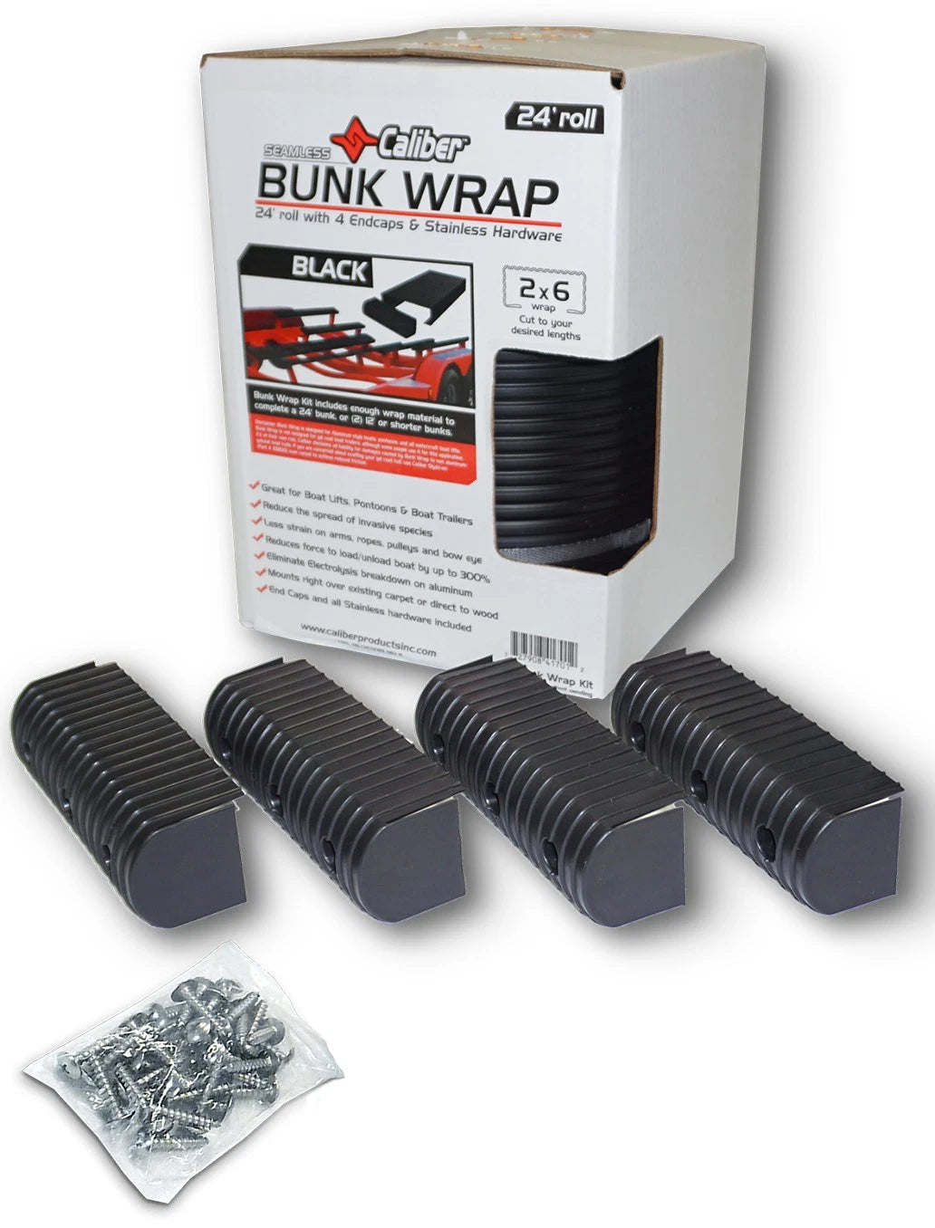 2X Caliber Bunk Wrap Roll 2" x 6" x 16' Black 23052-BK for Boat Trailer