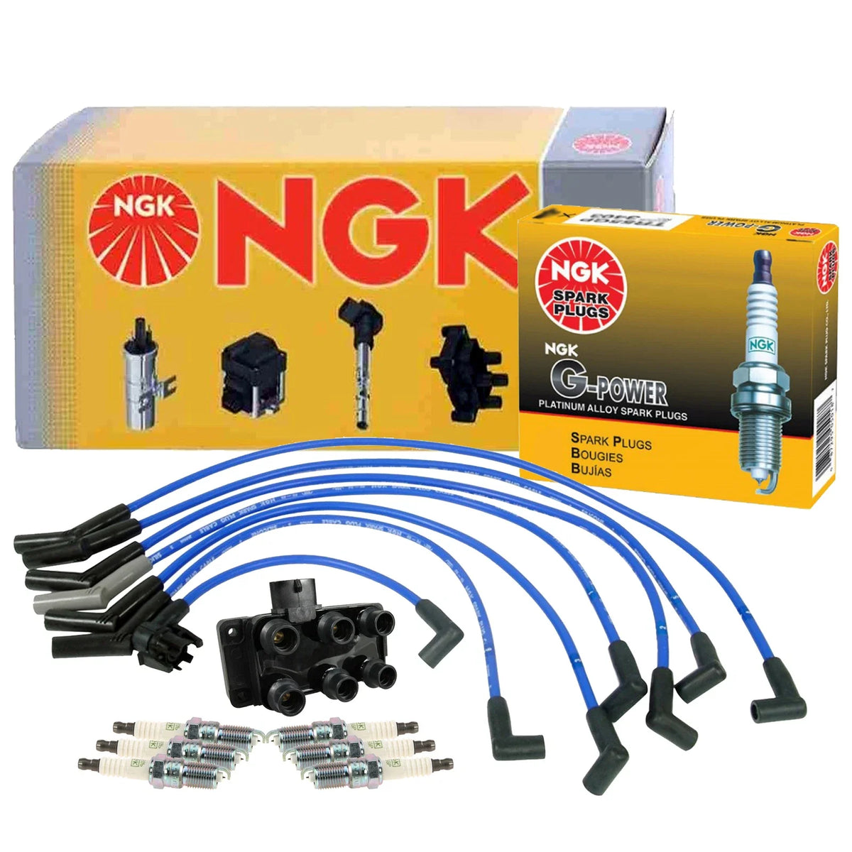 Set of 6 NGK Ignition Coil Wires & G-Power Platinum Spark Plugs for Ford Mazda 3.0 V6