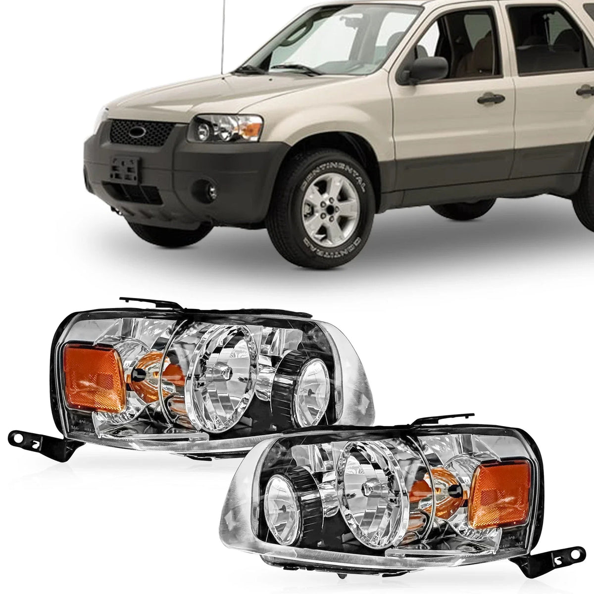 Set of 2 Halogen Headlights for Ford Escape (2005–2007)