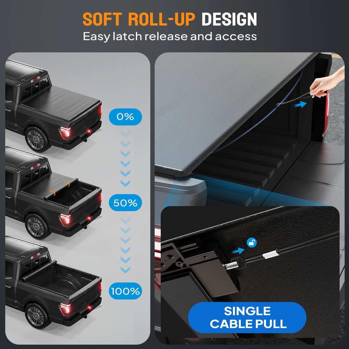 5.5FT Soft Roll Up Tonneau Cover for Ford F150 (2015–2025) GT-0048