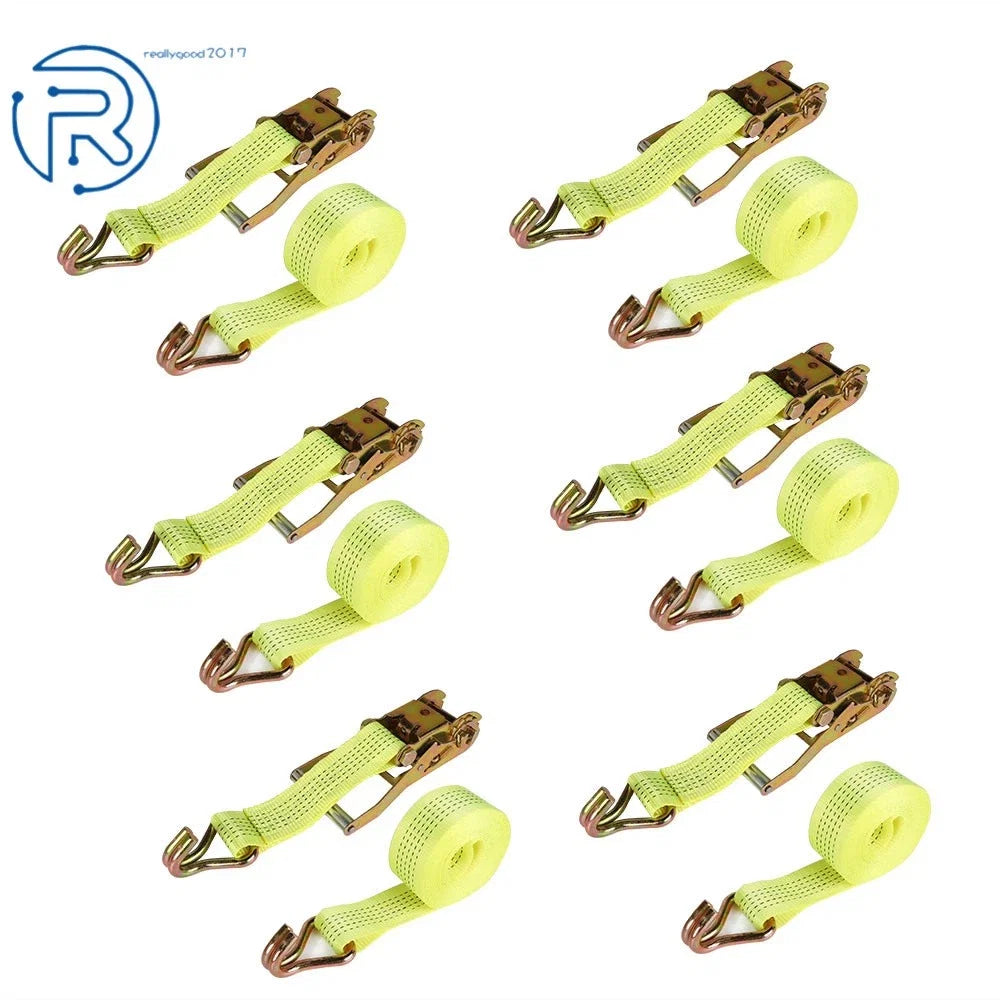 Set of 6 Heavy Duty 2" × 15' Ratchet Straps with J Hook Tie Downs