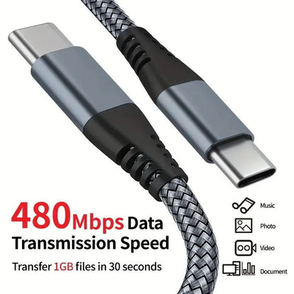 60W USB-C to USB-C Fast Charger Cable for iPhone 16, Samsung