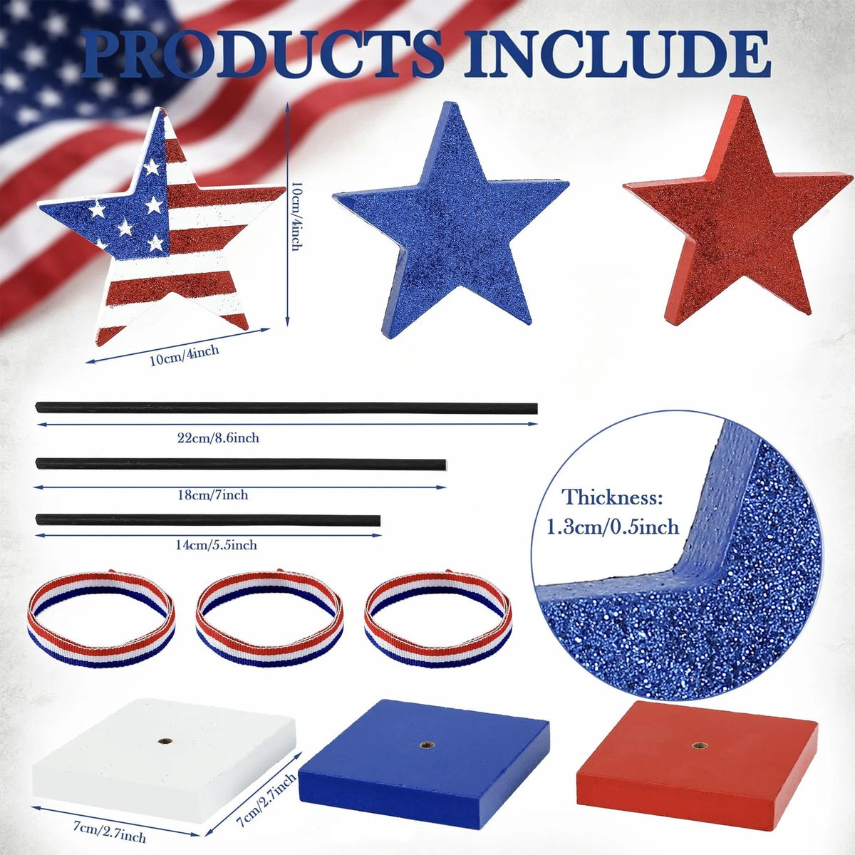 3 Pcs Wooden Star Set for Tiered Tray Decor (4th of July, Memorial Day)