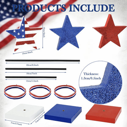 3 Pcs Wooden Star Set for Tiered Tray Decor (4th of July, Memorial Day)