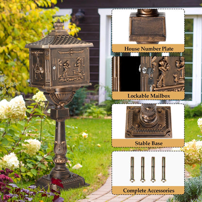 Large Mailbox with Post for Heavy Duty Cast Aluminum (Antique Bronze)