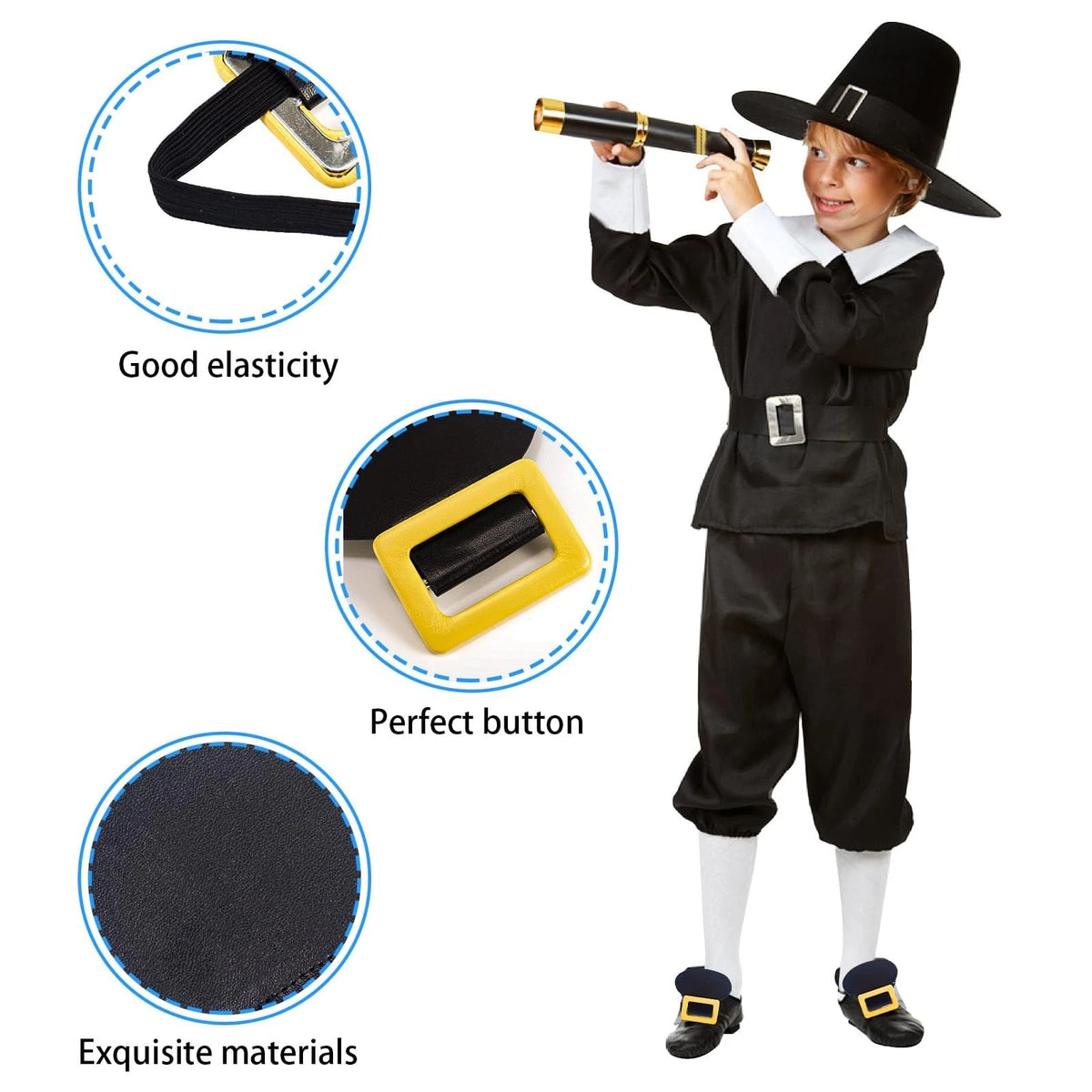 Colonial Shoe Buckles for Historical Costumes - Gold, Black