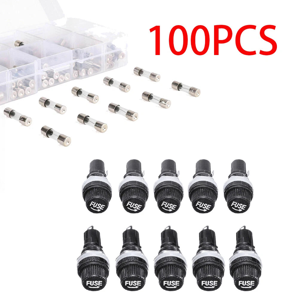 100PC Glass Tube Fuse Kit & 10PC Panel Mounted Fuse Holder