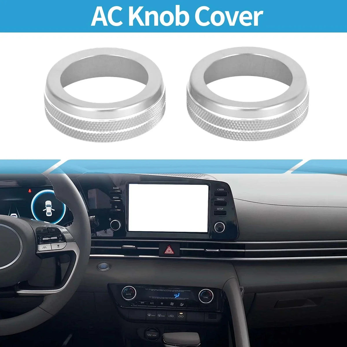 AC Climate Heater Switch Knob Covers for Hyundai Elantra (2021-2024) 2 x Silver Tone