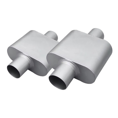 Set of 2 Universal 3" Inlet Outlet Single Chamber Muffler Deep Sound