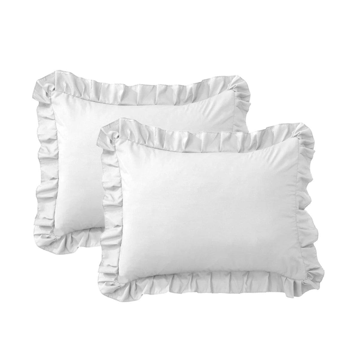 Set of 2 Ruffle Pillow Cases for Standard Size (Soft, White)