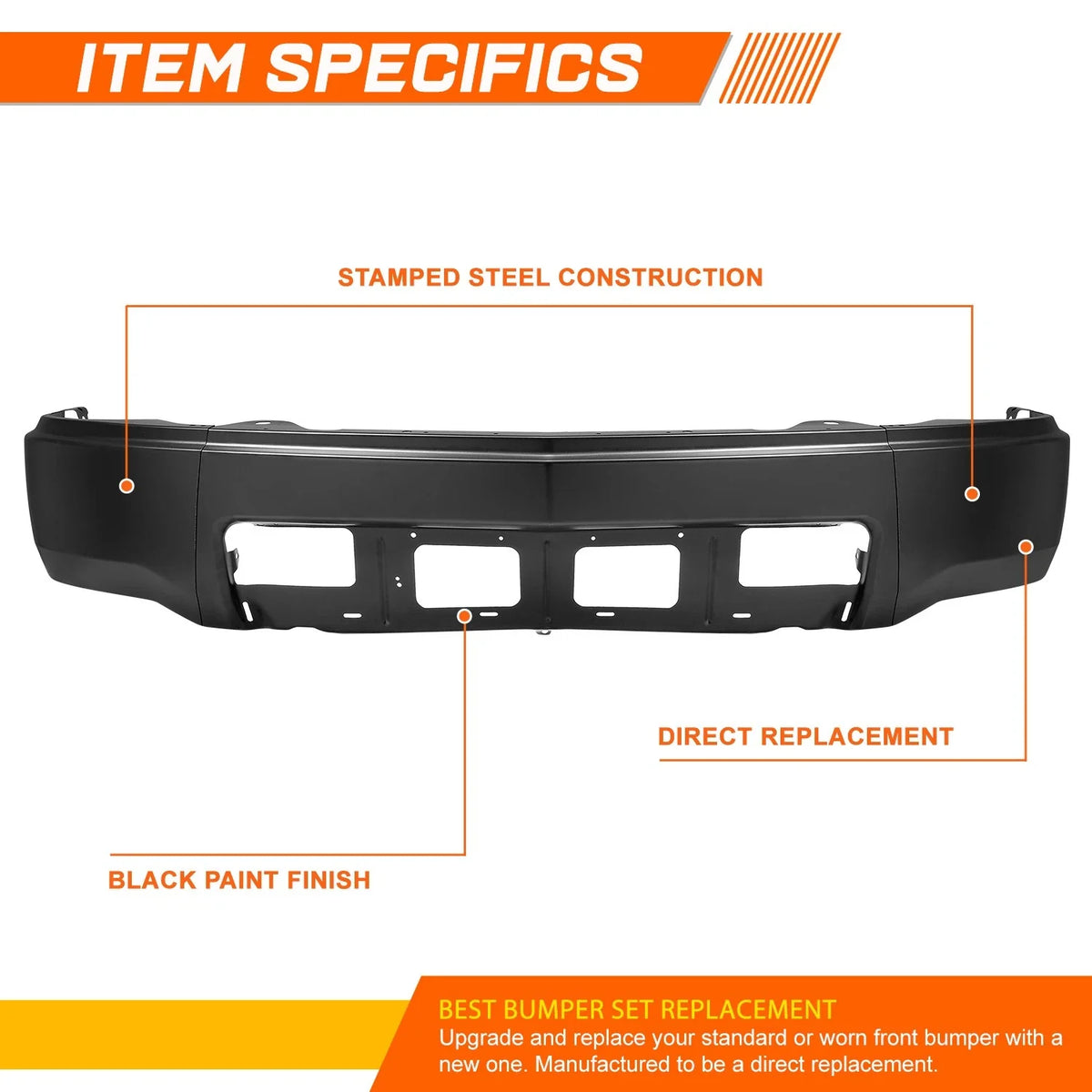 Front Bumper Face Bar for Chevy Silverado 1500 (2014–2015) w/o Fog Lights