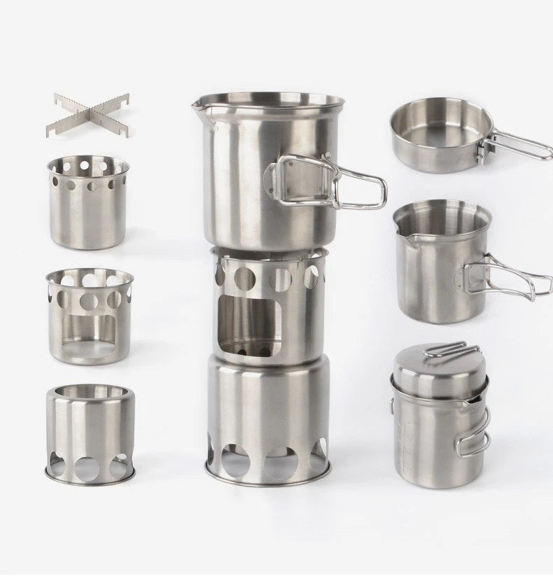 304 Stainless Steel Camping Cookware Mess Set for Outdoor Use