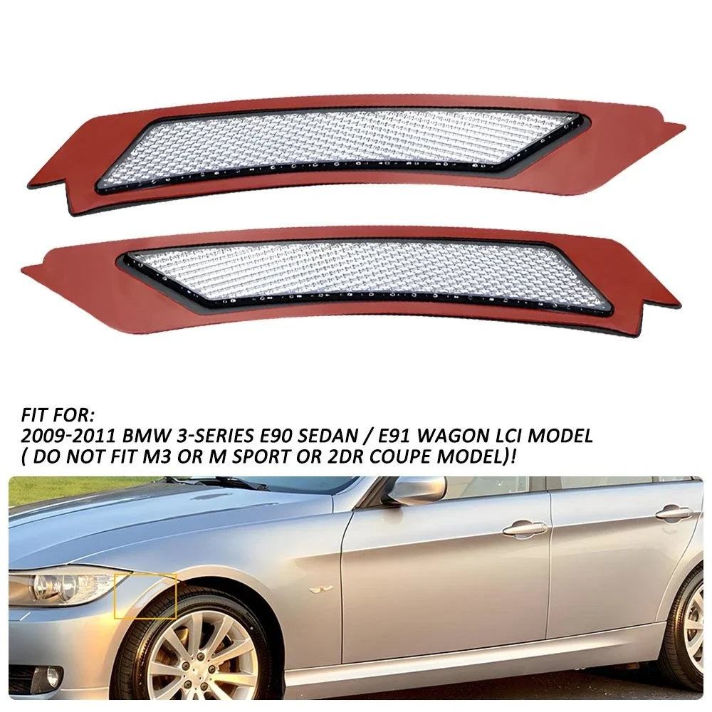 Set of 2 Clear Side Marker Lamps for BMW E90 E91 LCI Sedan (2009–2011)