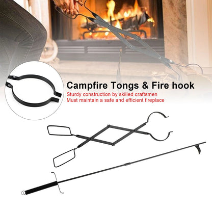2X Hearth Tool Fireplace Set for Campfire Tongs Fire Hook Black