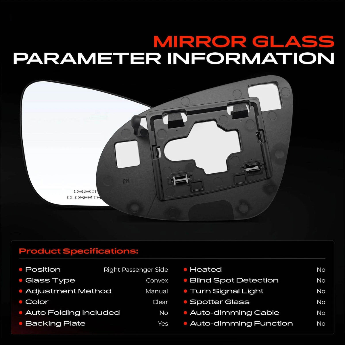 Manual Mirror Glass for Toyota Camry (2012–2014) - 8791706400, TO1325118
