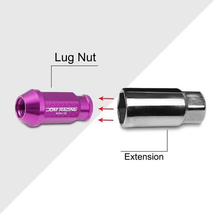 20Pc M12X1.25 Purple JDM Open-End Acorn Hex Wheel Lug Nuts + Extension 25mmx50mm