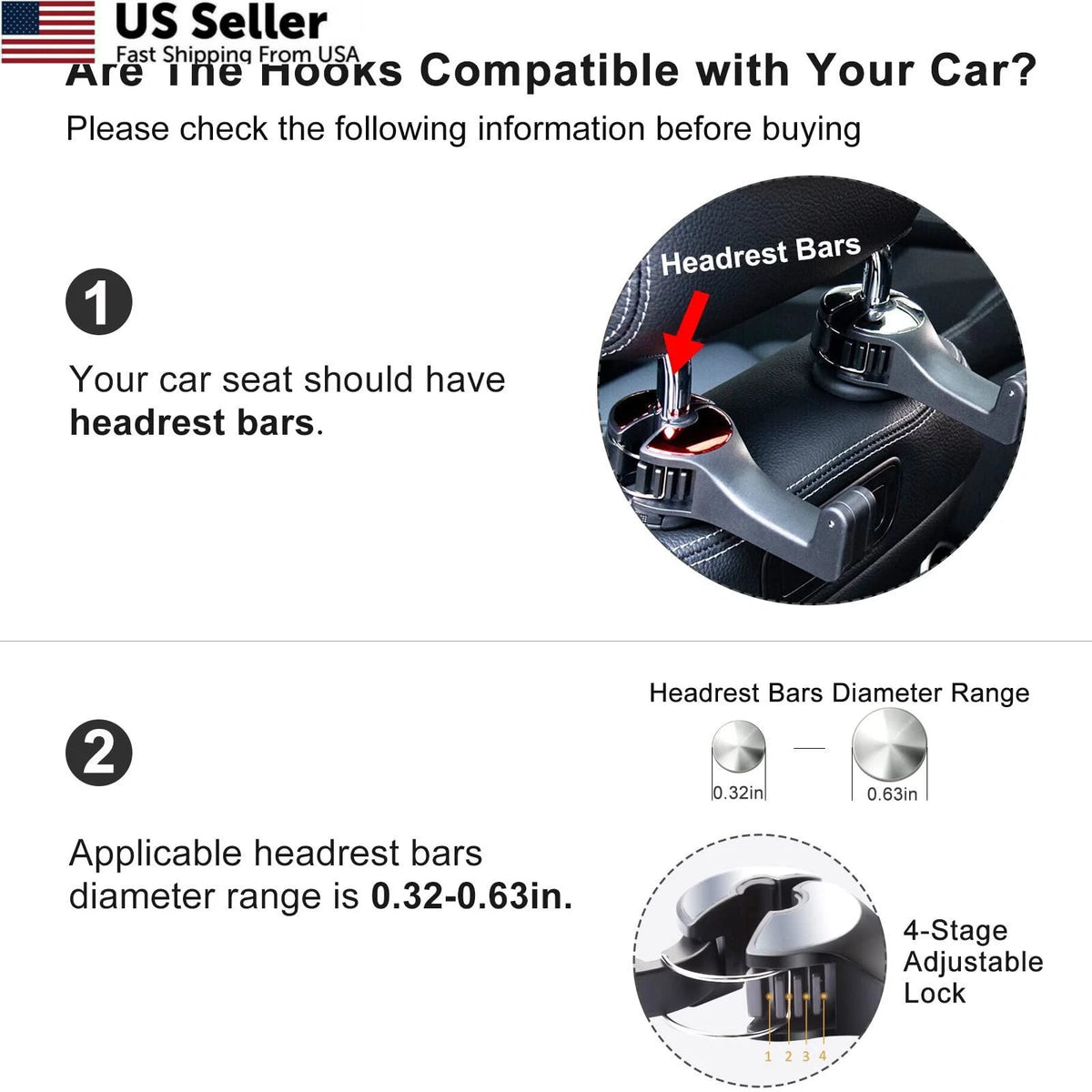 Car Headrest Hook with Phone Holder for Universal Fit (360 Rotation, Silver)