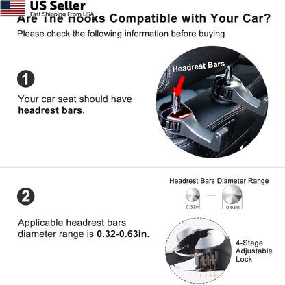 Car Headrest Hook with Phone Holder for Universal Fit (360 Rotation, Silver)