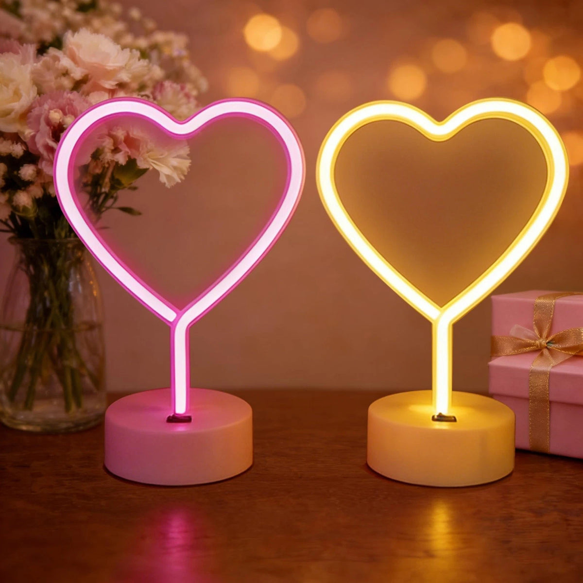 Warm White and Pink Heart Neon Sign for Home Decor (11.6" x 7.7")