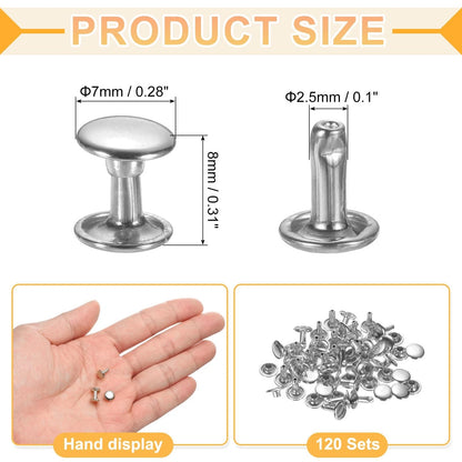 Set of 120 Leather Rivets for Automotive Upholstery (7mm, Silver)