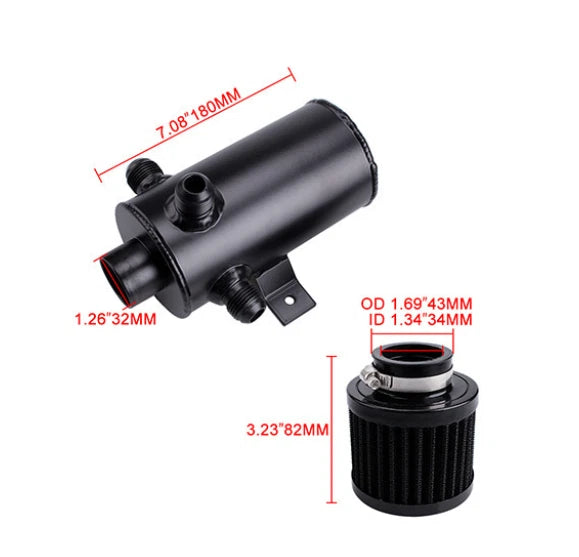 Oil Catch Can with Air Filter 0.75L for Most Cars (Universal Fit)