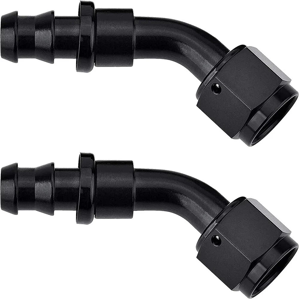 Push Lock 45 Degree End Hose Fittings for Rubber Fuel Line (AN8, 1/2") (2 Pieces)