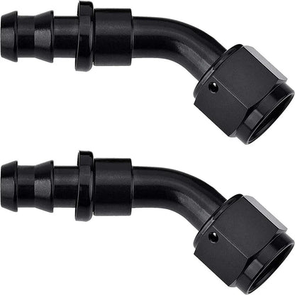 Push Lock 45 Degree End Hose Fittings for Rubber Fuel Line (AN8, 1/2") (2 Pieces)
