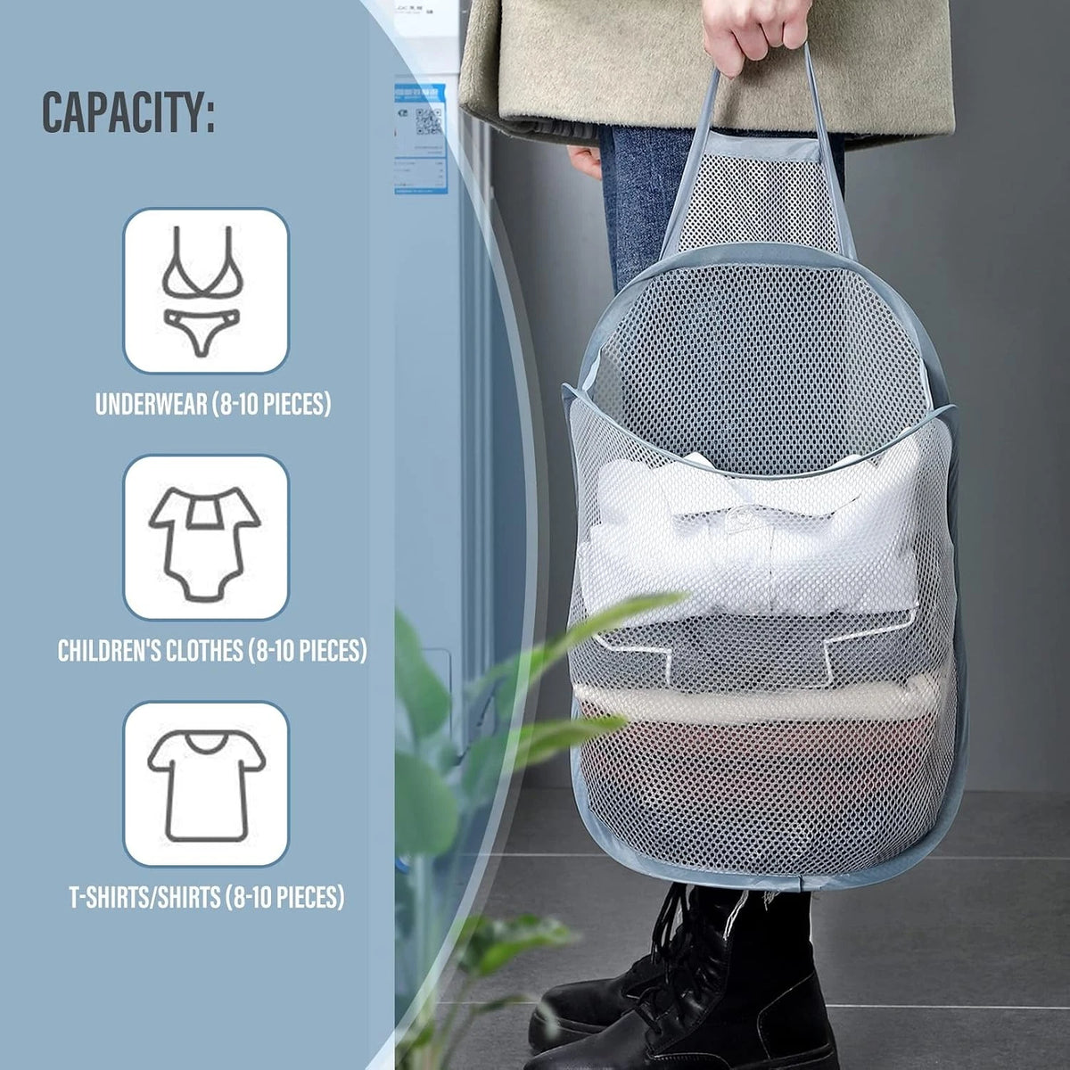 3 Pieces Foldable Mesh Laundry Hamper for Dirty Clothes