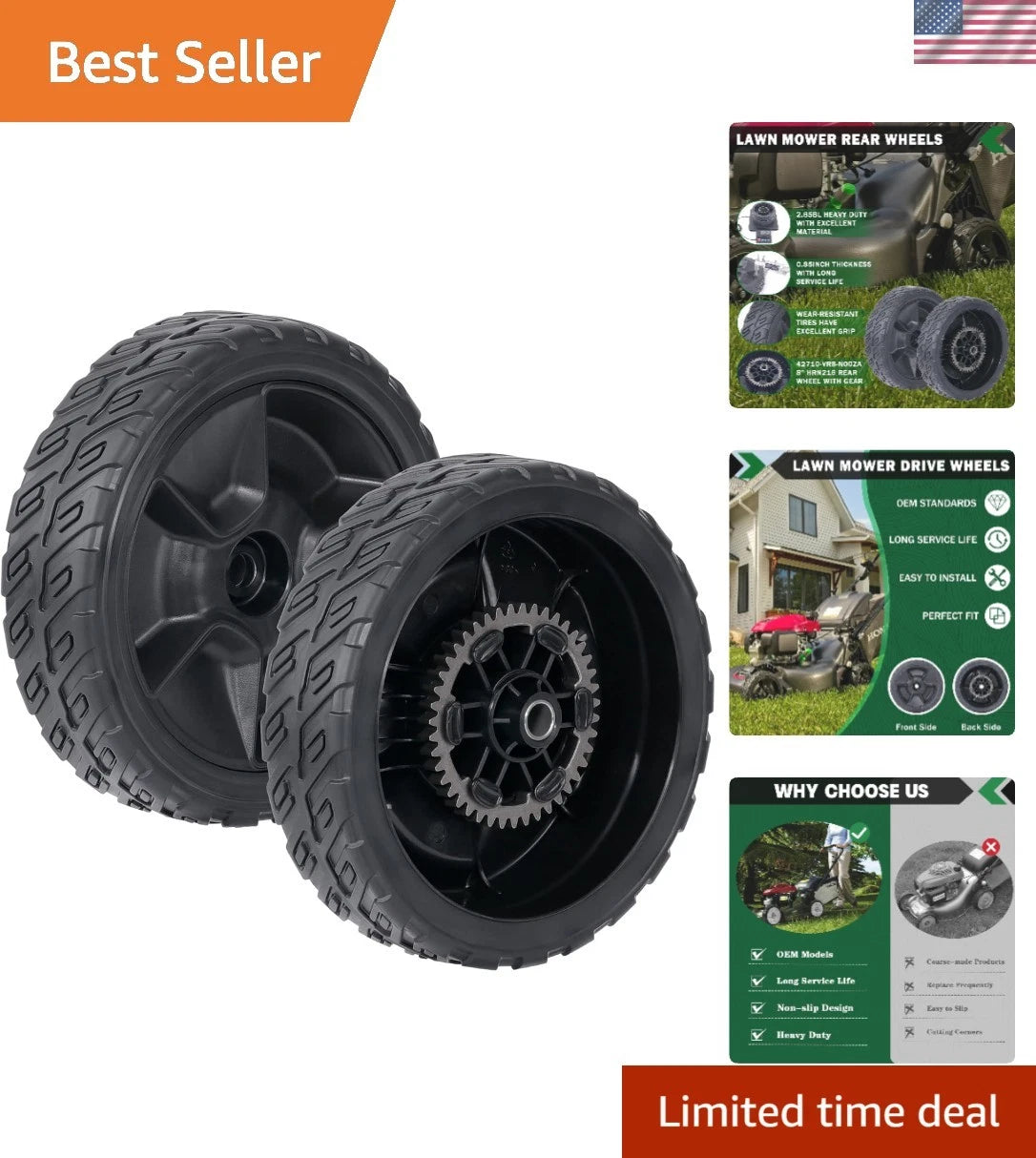 2X 8" Rear Drive Wheels Kit for Honda Lawn Mowers