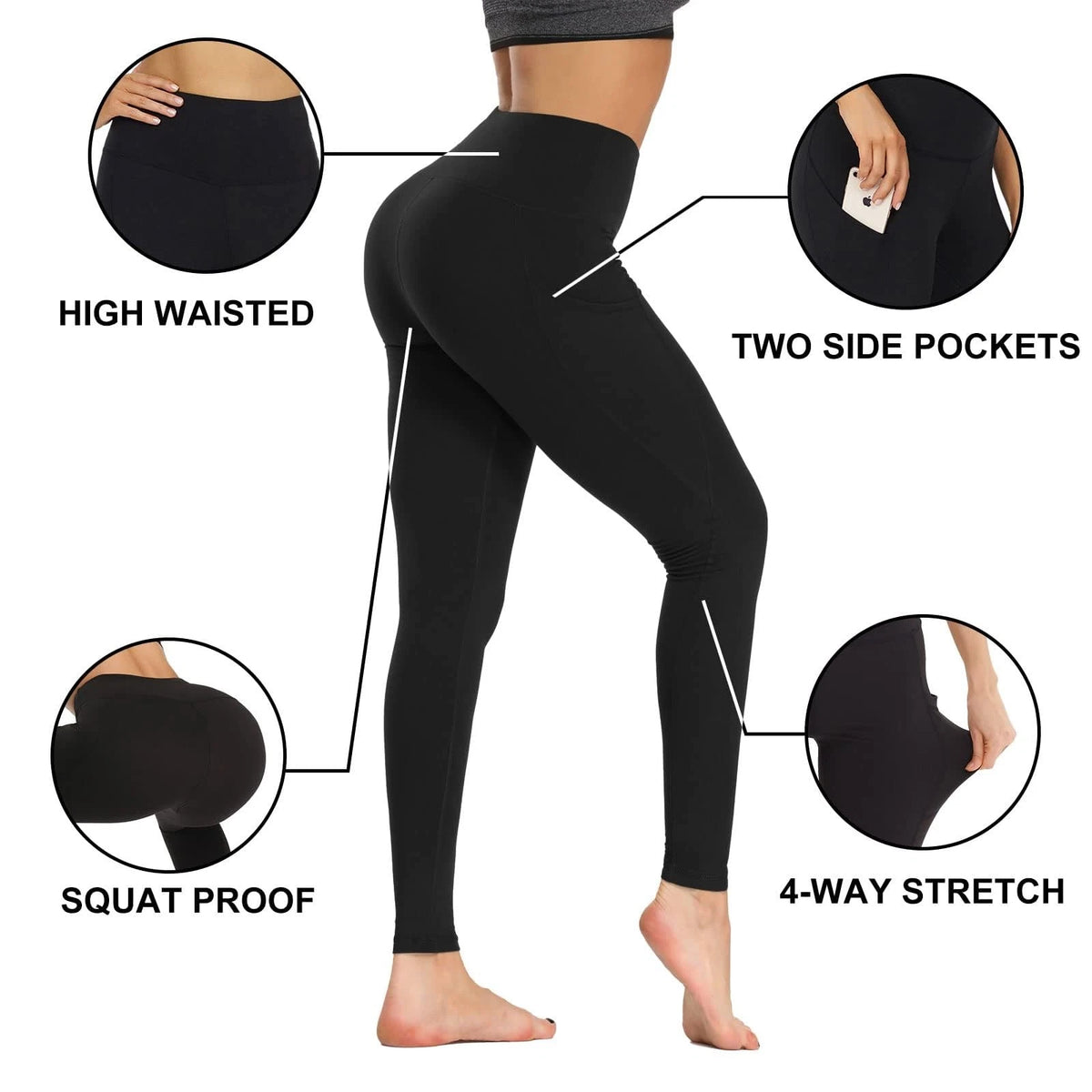 High Waist Yoga Pants for Women X-Large (Black)