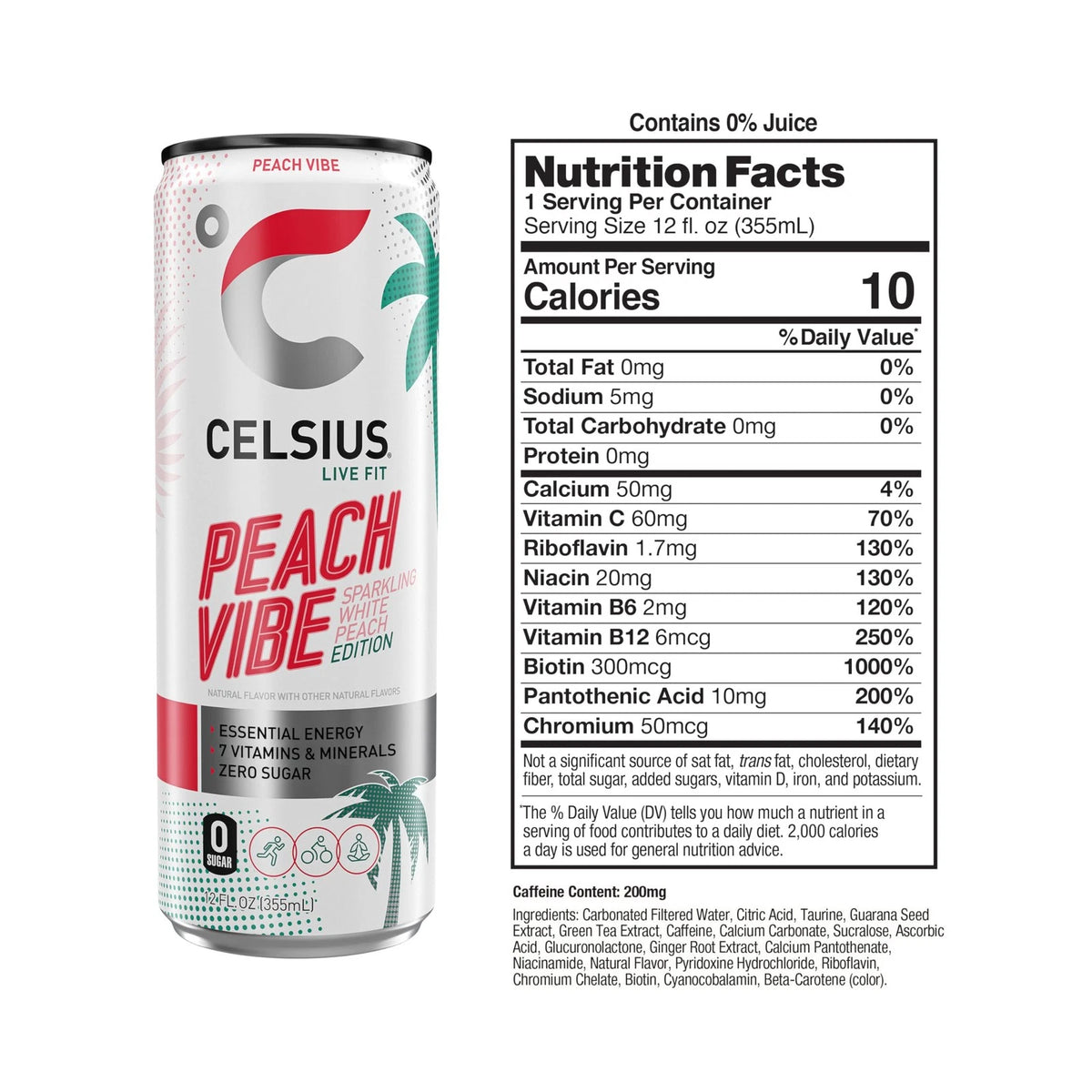 Sparkling White Peach for Celsius Peach Vibe (Pack of 12)