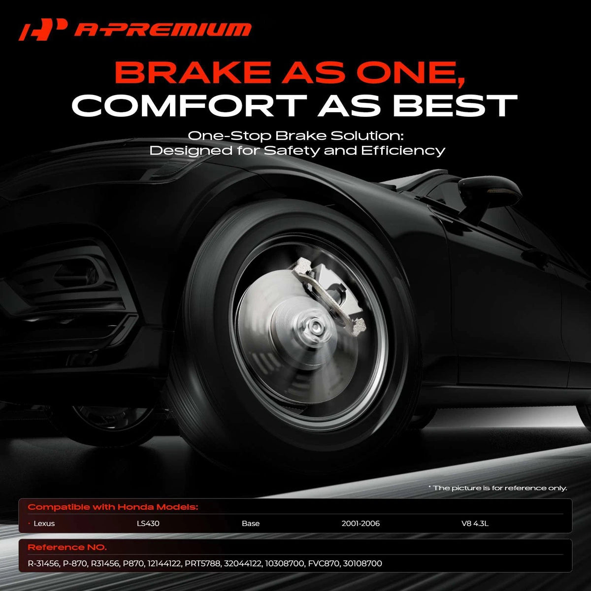 Front Disc Brake Rotor & Ceramic Pads for Lexus LS430 (2001–2006) 12144122, 10308700, R-31456, P-870