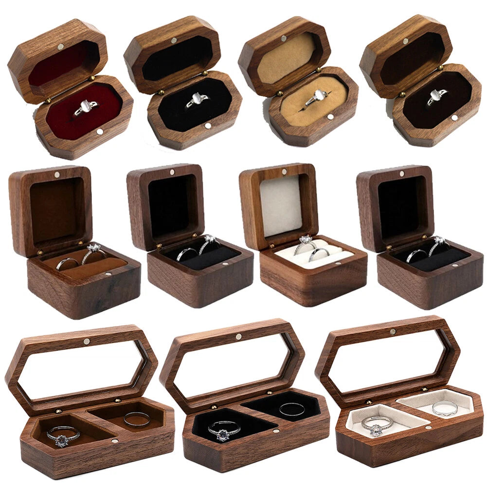 Wooden Double Ring Display Box for Engagement Wedding Couples