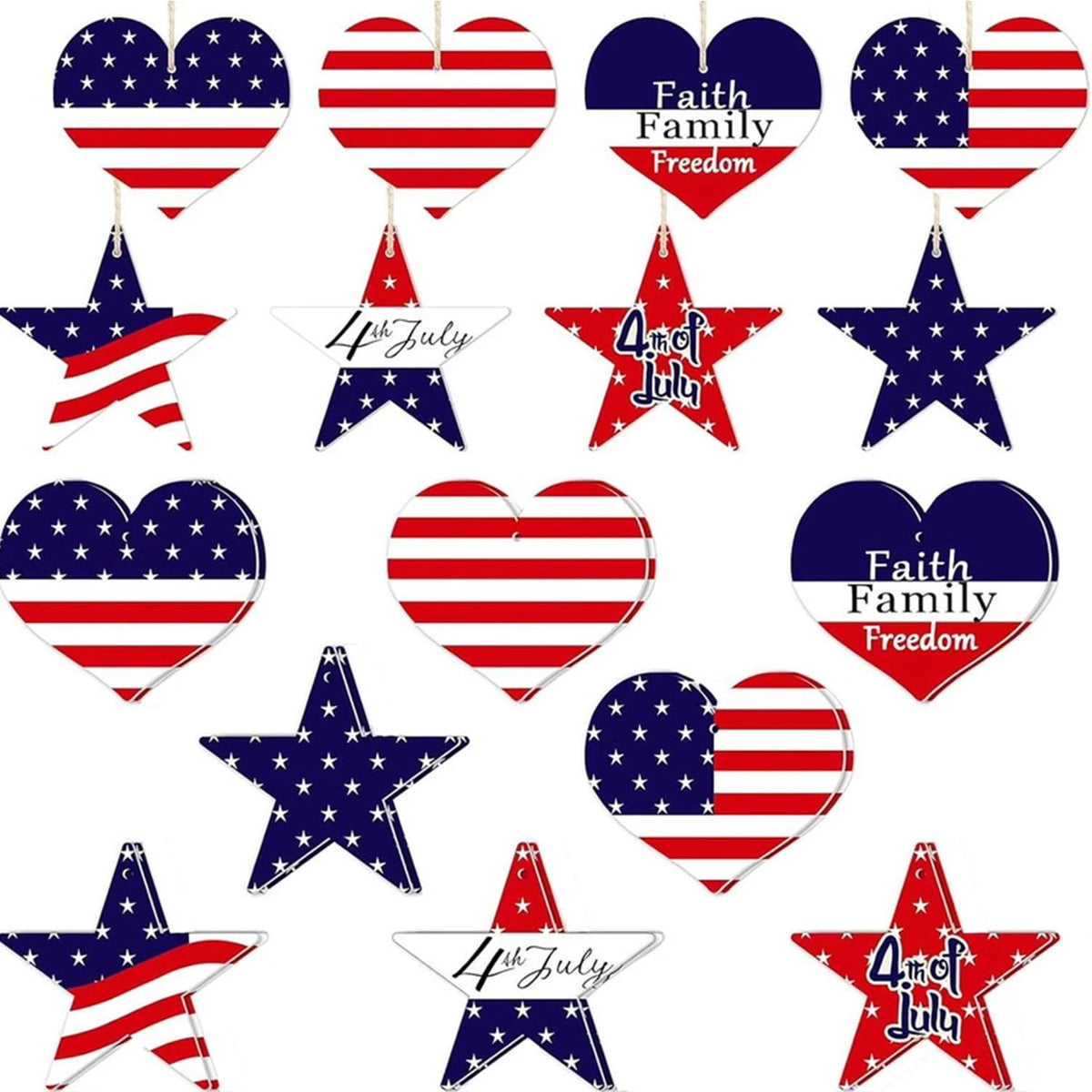 16Pcs Wooden Ornaments for Independence Day 4th of July