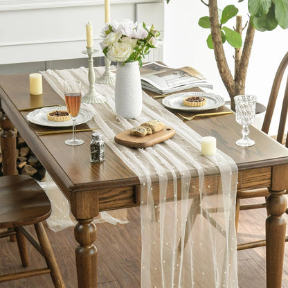 Pearl Beige Gauze Table Runner 120 Inch for Seasonal Dining (No Part Numbers)