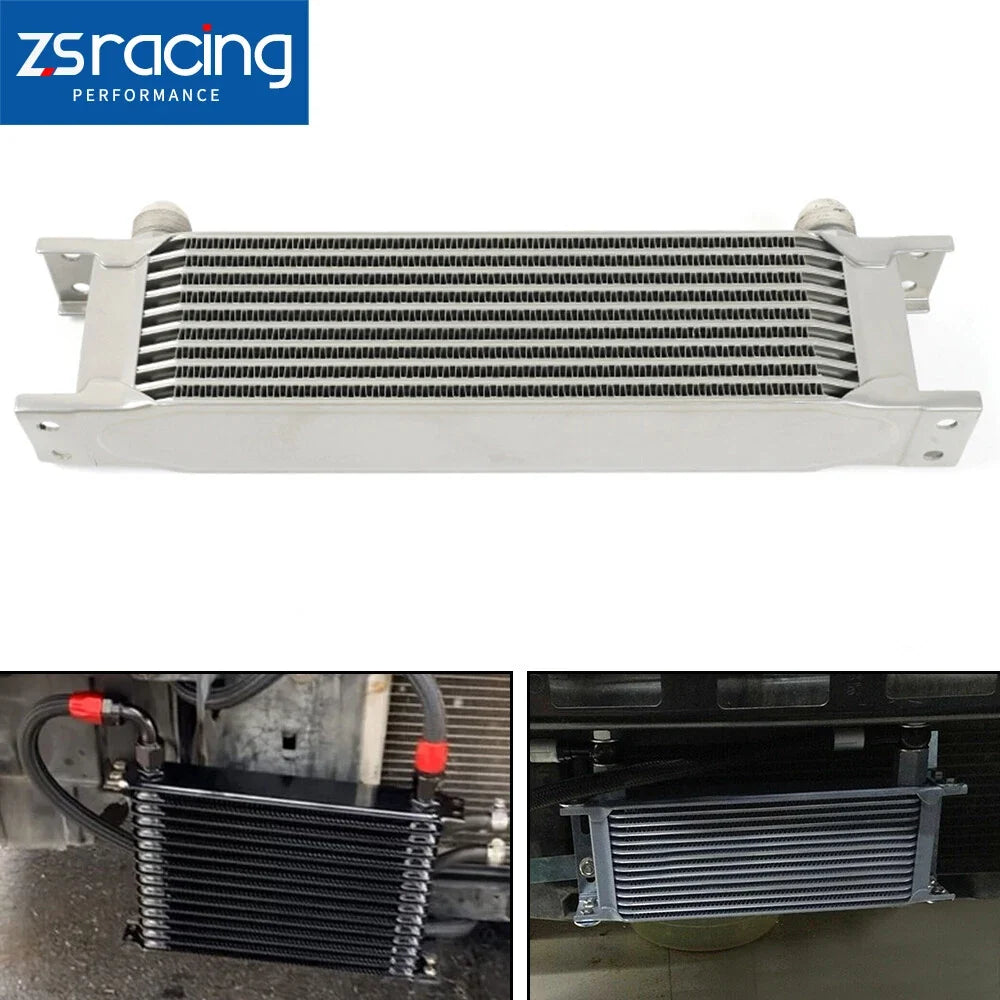 10 Row Aluminum Engine Transmission Oil Cooler Kit with 10AN Hose End Fittings