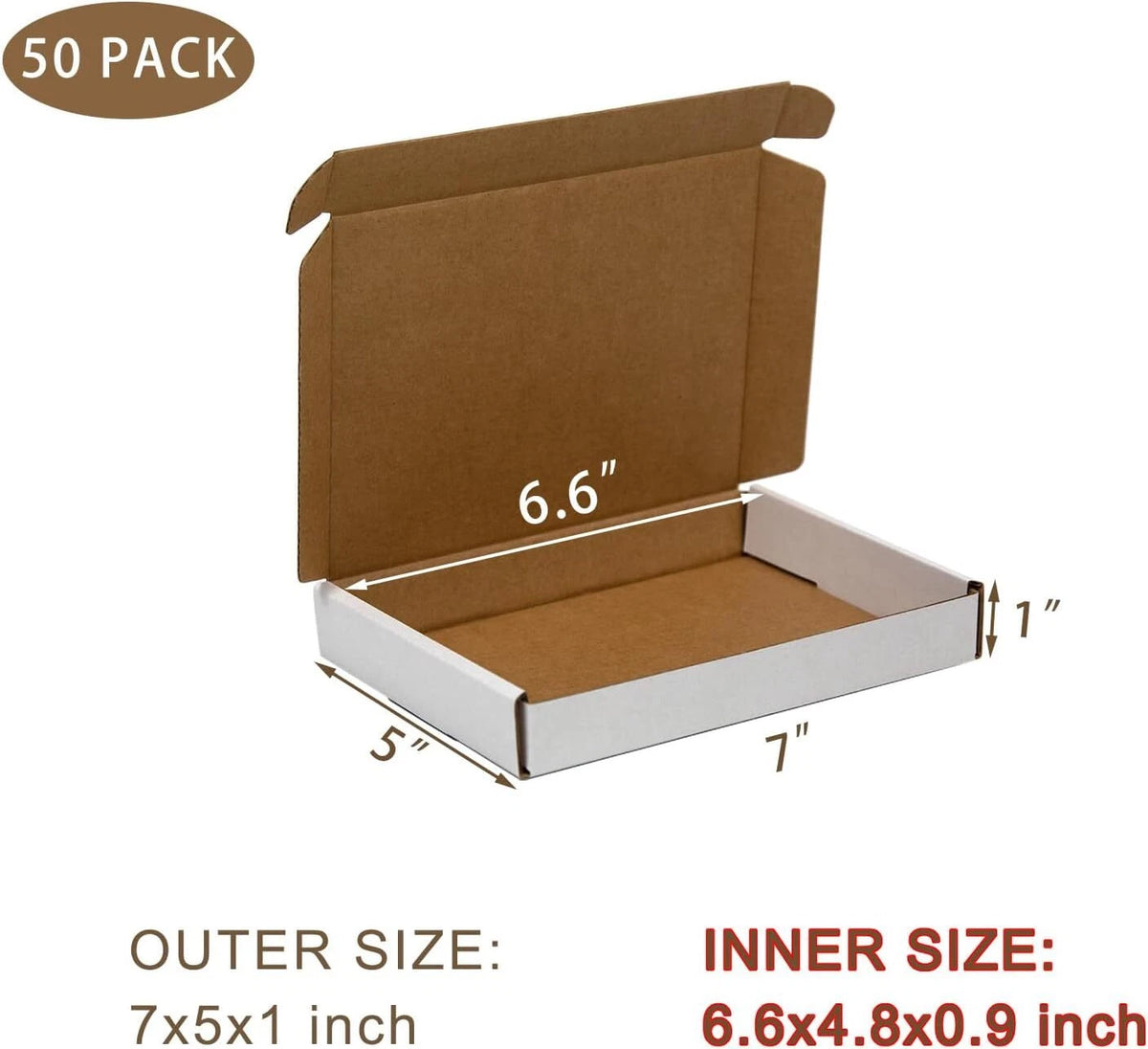 50 Pack Small Shipping Boxes 7x5x1 Inches White Corrugated