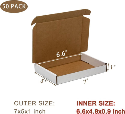 50 Pack Small Shipping Boxes 7x5x1 Inches White Corrugated