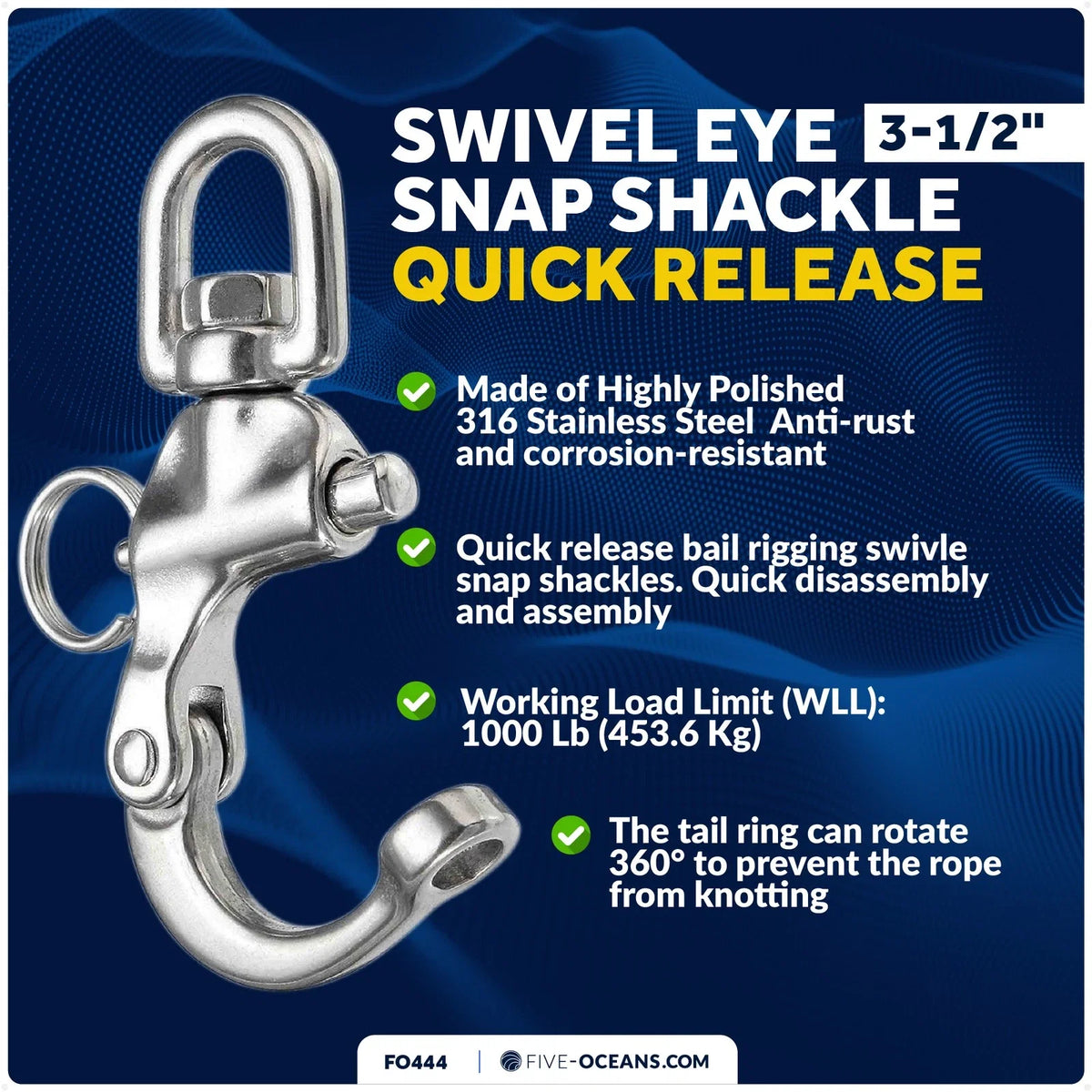 3.5" Swivel Eye Snap Shackle Quick Release for Sailing Boat