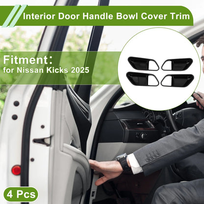 Set of 4 Interior Door Handle Bowl Cover Trim for Nissan Kicks (2025) Black ABS