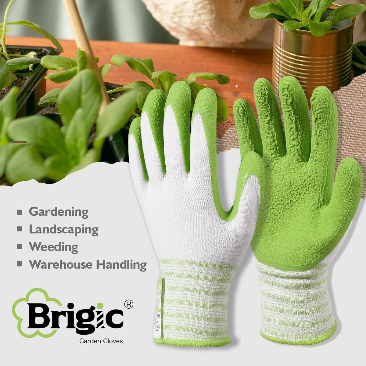 Set of 2 Bamboo Fiber Touch Gardening Gloves - Rubber Coated, Green