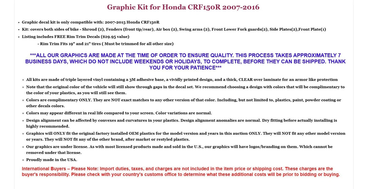 Graphic Stickers +#PLT/RIM Decals for Honda CRF150R (2007–2016)