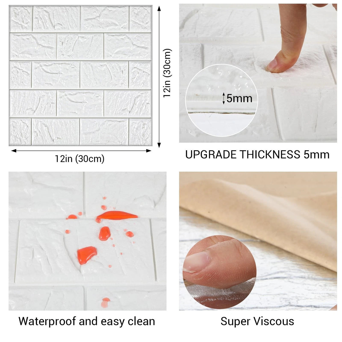 30 Pcs Peel and Stick 3D Wall Panels White Brick 11.81 x 11.81 Inches